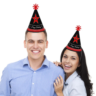Red Carpet Hollywood - Cone Happy Birthday Party Hats for Kids and Adults - Set of 8 (Standard Size)