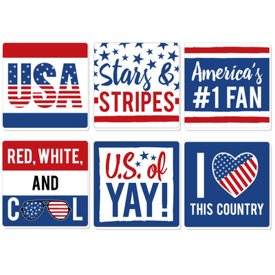 Stars & Stripes - Memorial Day, 4th of July and Labor Day USA Patriotic Party Decorations - Drink Coasters - Set of 6