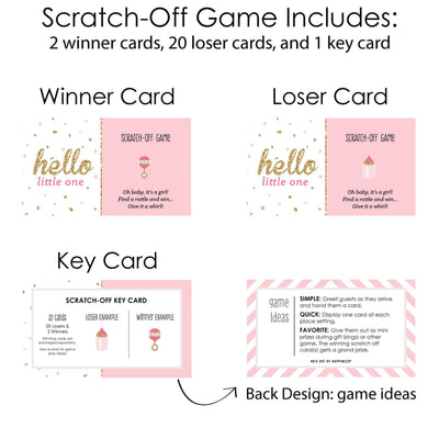 Hello Little One - Pink and Gold - Girl Baby Shower Game Scratch Off Cards - 22 ct