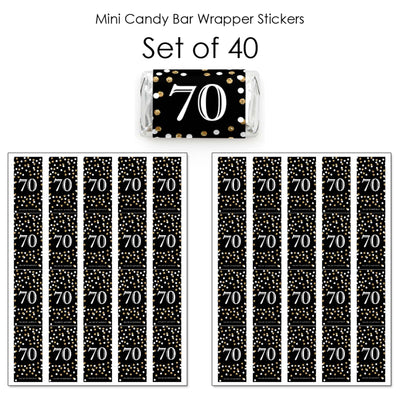 Adult 70th Birthday - Gold - Mini Candy Bar Wrapper Stickers - Birthday Party Small Favors - 40 Count