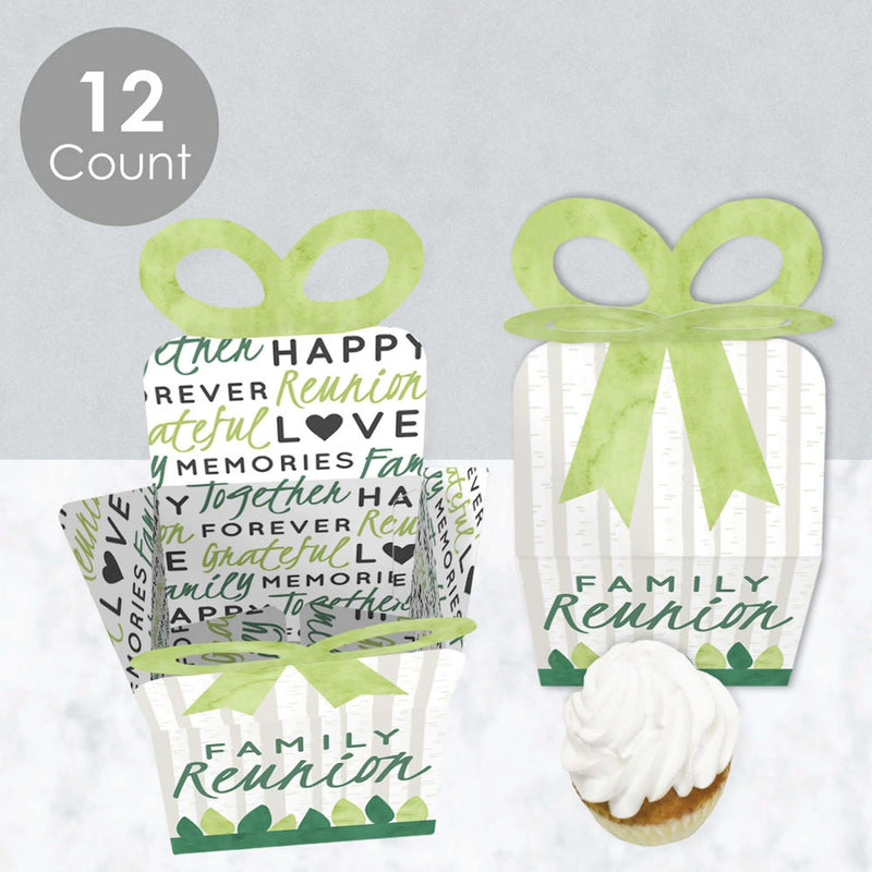 Family Tree Reunion - Square Favor Gift Boxes - Family Gathering Party Bow Boxes - Set of 12