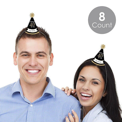 Adult 40th Birthday - Gold - Mini Cone Birthday Party Hats - Small Little Party Hats - Set of 8