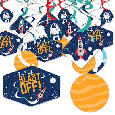 Blast Off to Outer Space - Rocket Ship Baby Shower or Birthday Party Hanging Decor - Party Decoration Swirls - Set of 40