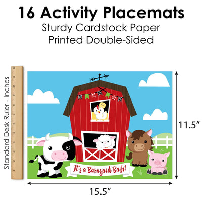 Farm Animals - Paper Barnyard Birthday Party Coloring Sheets - Activity Placemats - Set of 16