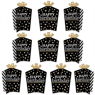 Adult Happy Birthday - Gold - Table Decorations - Birthday Party Fold and Flare Centerpieces - 10 Count