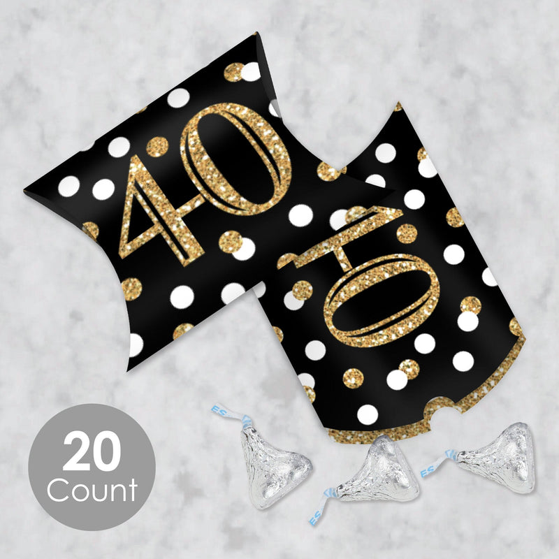 Adult 40th Birthday - Gold - Favor Gift Boxes - Birthday Party Petite Pillow Boxes - Set of 20