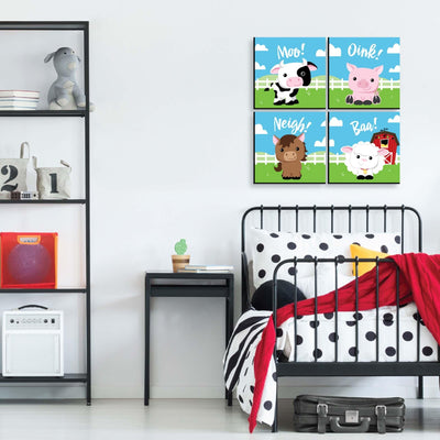 Farm Animals - Barnyard Kids Room, Nursery Decor and Home Decor - 11 x 11 inches Nursery Wall Art - Set of 4 Prints for Baby's Room