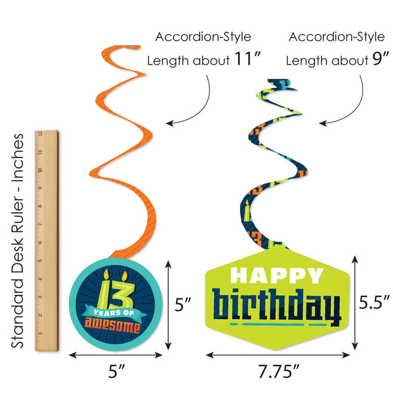 Boy 13th Birthday - Official Teenager Birthday Hanging Decor - Party Decoration Swirls - Set of 40
