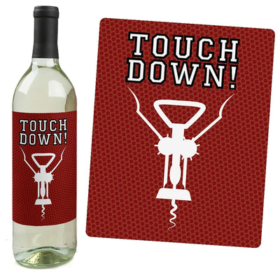 End Zone - Football - Baby Shower or Birthday Party Decorations for Women and Men - Wine Bottle Label Stickers - Set of 4