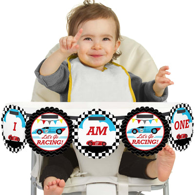 Let's Go Racing - Racecar 1st Birthday - I am One - First Birthday High Chair Birthday Banner