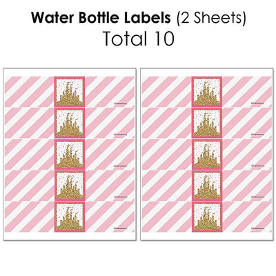 Little Princess Crown - Mini Wine Bottle Labels, Wine Bottle Labels and Water Bottle Labels - Pink and Gold Princess Baby Shower or Birthday Party Decorations - Beverage Bar Kit - 34 Pieces