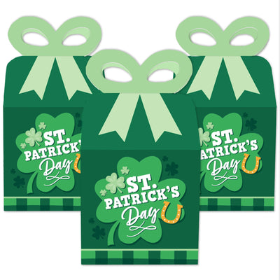 Shamrock St. Patrick's Day - Square Favor Gift Boxes - Saint Paddy's Day Party Bow Boxes - Set of 12