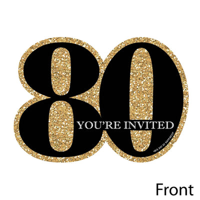 Adult 80th Birthday - Gold - Shaped Fill-In Invitations - Birthday Party Invitation Cards with Envelopes - Set of 12
