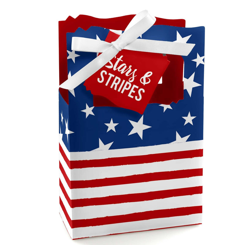 Stars & Stripes - Memorial Day, 4th of July and Labor Day USA Patriotic Independence Day Party Favor Boxes - Set of 12
