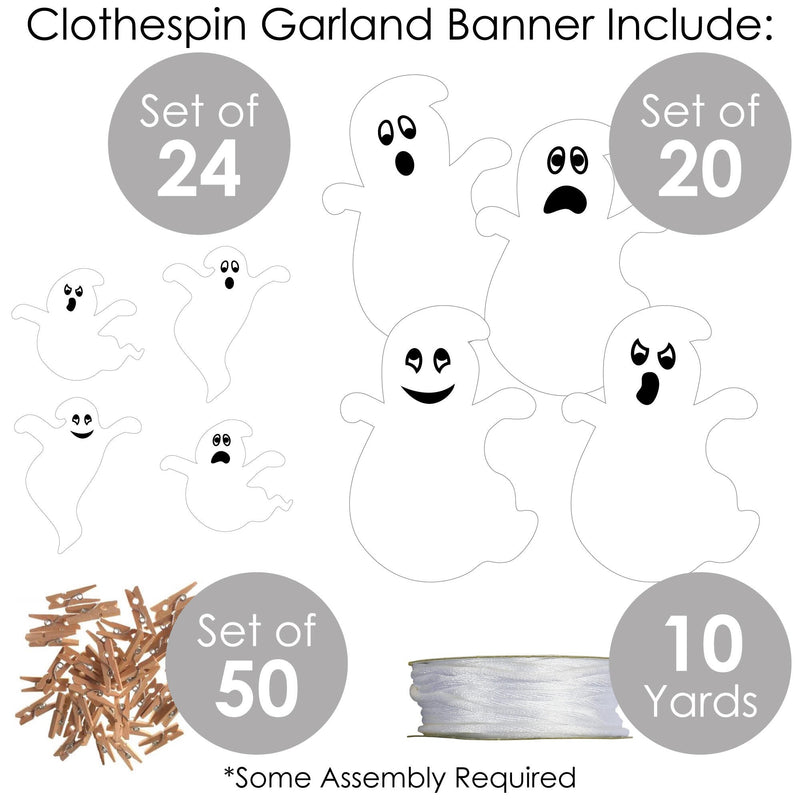 Spooky Ghost - Halloween Party DIY Decorations - Clothespin Garland Banner - 44 Pieces