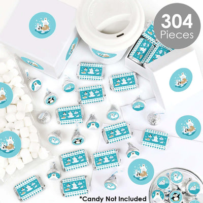 Arctic Polar Animals - Mini Candy Bar Wrappers, Round Candy Stickers and Circle Stickers - Winter Baby Shower or Birthday Party Candy Favor Sticker Kit - 304 Pieces