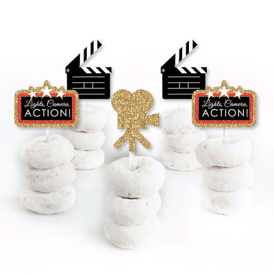 Red Carpet Hollywood - Dessert Cupcake Toppers - Movie Night Party Clear Treat Picks - Set of 24