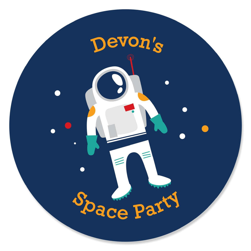 Blast Off to Outer Space - Personalized Rocket Ship Baby Shower or Birthday Party Circle Sticker Labels - 24 ct