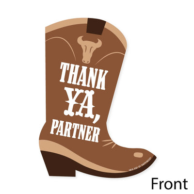 Western Hoedown - Shaped Thank You Cards - Wild West Cowboy Party Thank You Note Cards with Envelopes - Set of 12