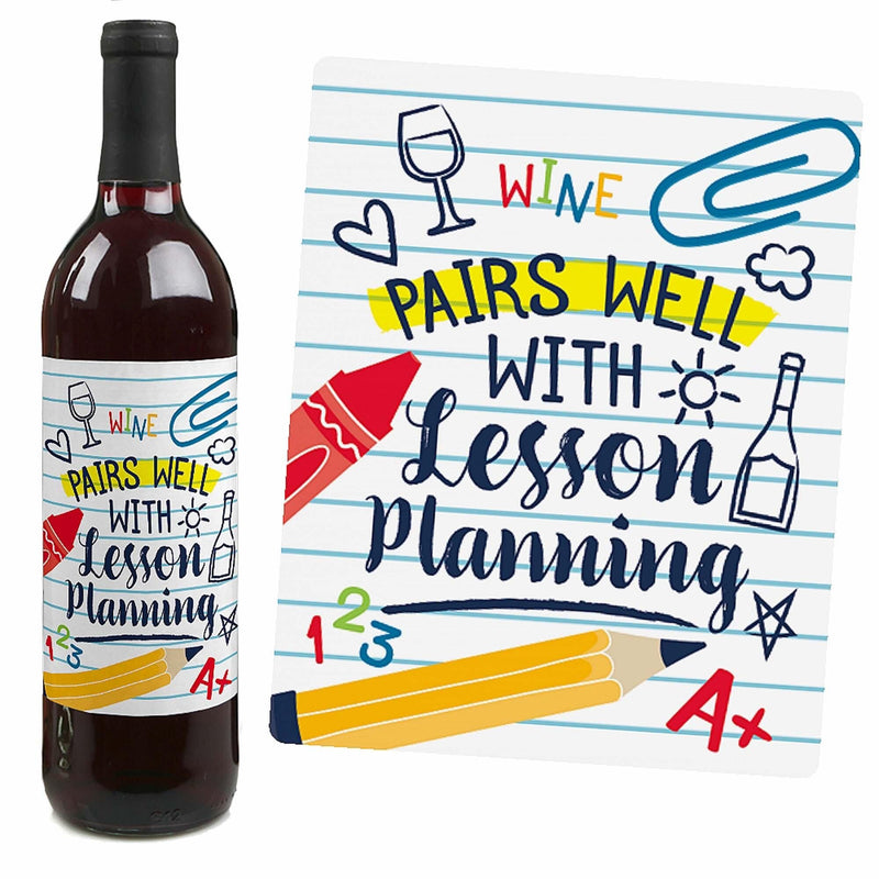 Back to School - First Day of School Teacher Appreciation Decorations for Women and Men - Wine Bottle Label Stickers - Set of 4