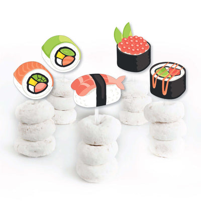 Let's Roll - Sushi - Dessert Cupcake Toppers - Japanese Party Clear Treat Picks - Set of 24