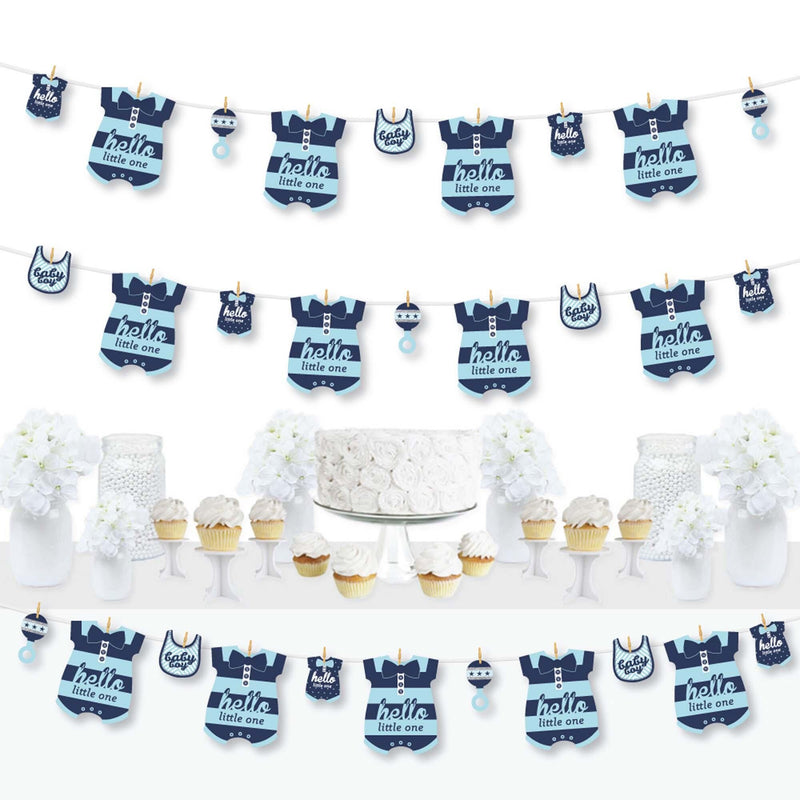 Hello Little One - Blue and Silver - Boy Baby Shower DIY Decorations - Clothespin Garland Banner - 44 Pieces
