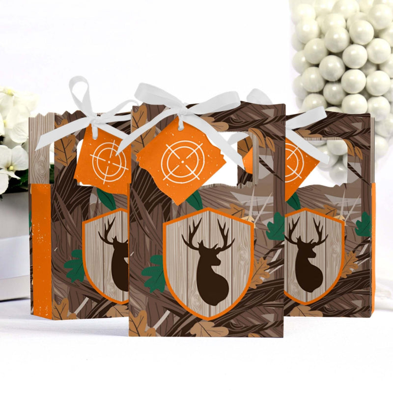 Gone Hunting - Deer Hunting Camo Baby Shower or Birthday Party Favor Boxes - Set of 12