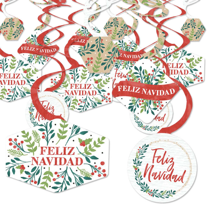 Feliz Navidad - Holiday and Spanish Christmas Party Hanging Decor - Party Decoration Swirls - Set of 40