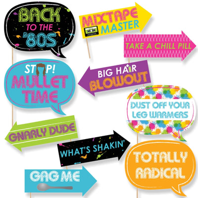 Funny 80's Retro - 10 Piece Photo Booth Props Kit