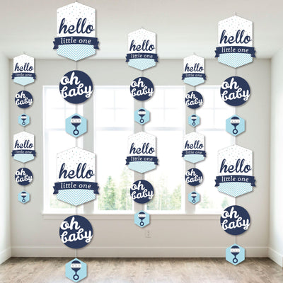 Hello Little One - Blue and Silver - Boy Baby Shower DIY Dangler Backdrop - Hanging Vertical Decorations - 30 Pieces