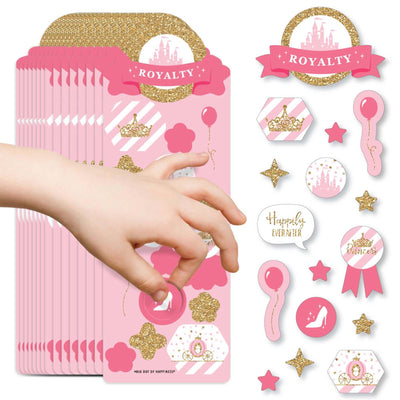 Little Princess Crown - Pink and Gold Princess Birthday Party Favor Kids Stickers - 16 Sheets - 256 Stickers