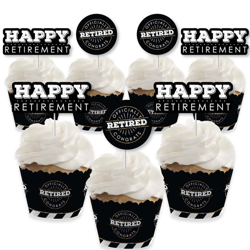 Happy Retirement - Cupcake Decorations - Retirement Party Cupcake Wrappers and Treat Picks Kit - Set of 24
