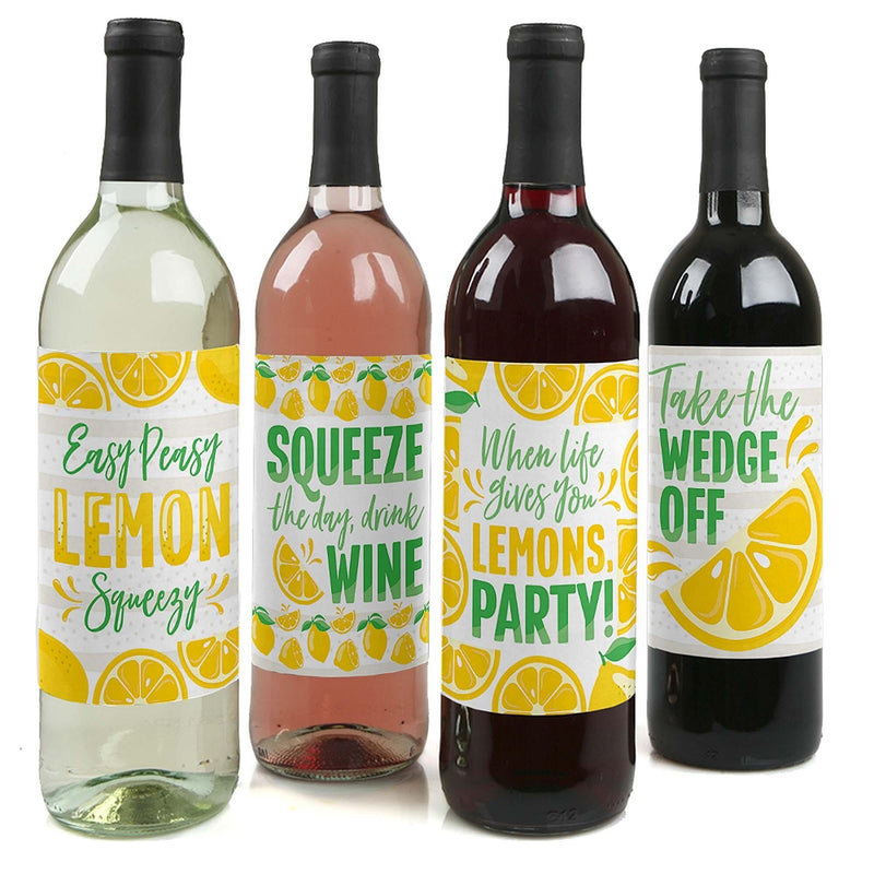 So Fresh - Lemon - Citrus Lemonade Party Decorations for Women and Men - Wine Bottle Label Stickers - Set of 4