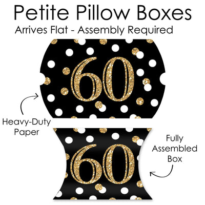 Adult 60th Birthday - Gold - Favor Gift Boxes - Birthday Party Petite Pillow Boxes - Set of 20