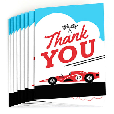 Let's Go Racing - Racecar - Race Car Birthday Party or Baby Shower Thank You Cards - 8 ct
