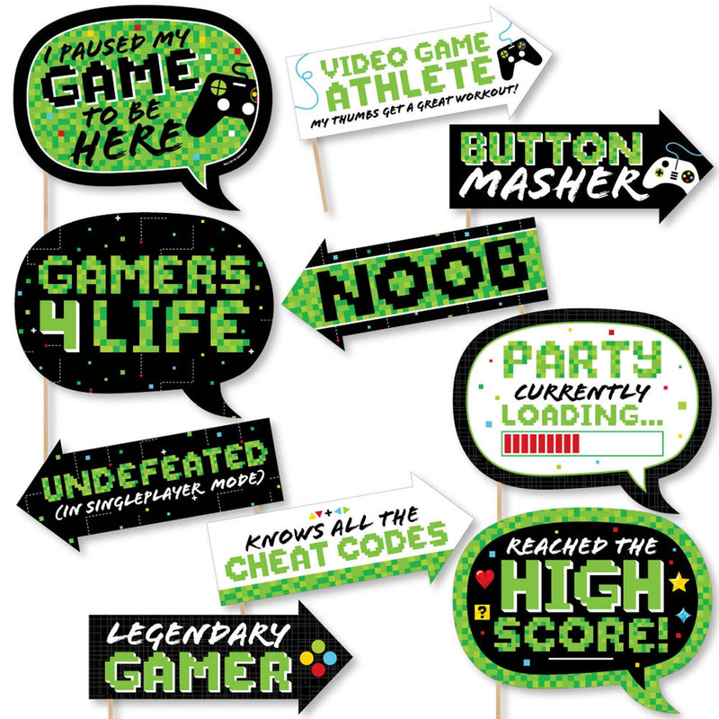 Funny Game Zone - 10 Piece Pixel Video Game Party or Birthday Party Photo Booth Props Kit