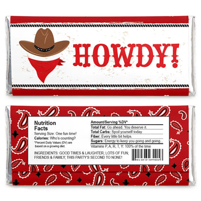Western Hoedown - Candy Bar Wrapper Wild West Cowboy Party Favors - Set of 24