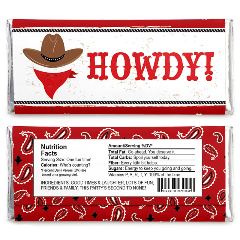 Western Hoedown - Candy Bar Wrapper Wild West Cowboy Party Favors - Set of 24