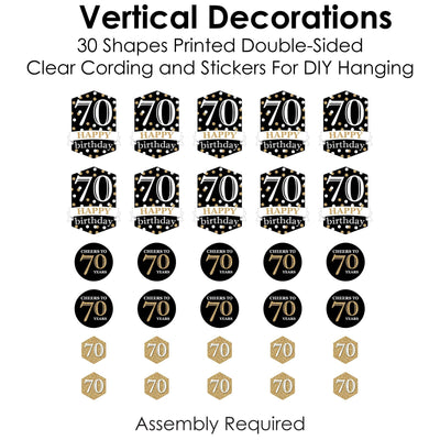 Adult 70th Birthday - Gold - Birthday Party DIY Dangler Backdrop - Hanging Vertical Decorations - 30 Pieces