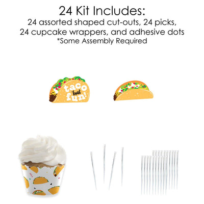 Taco 'Bout Fun - Cupcake Decoration - Mexican Fiesta Cupcake Wrappers and Treat Picks Kit - Set of 24