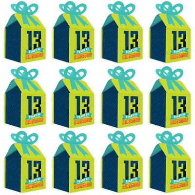 Boy 13th Birthday - Square Favor Gift Boxes - Official Teenager Birthday Party Bow Boxes - Set of 12