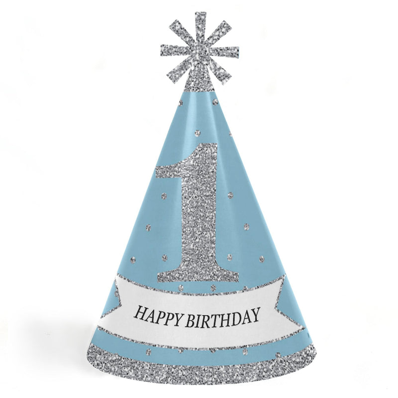 Onederland - Cone Winter Wonderland Happy Birthday Party Hats for Kids and Adults - Set of 8 (Standard Size)