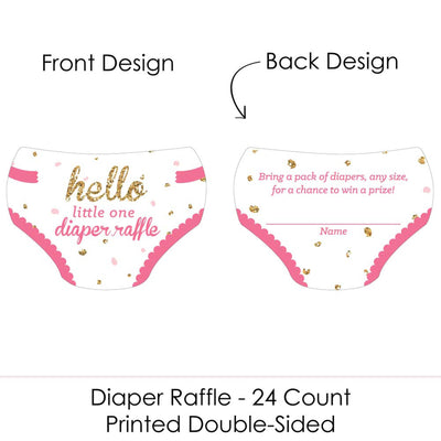 Hello Little One - Pink and Gold - Diaper Shaped Raffle Ticket Inserts - Girl Baby Shower Activities - Diaper Raffle Game - Set of 24