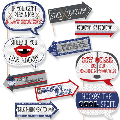 Funny Shoots & Scores! - Hockey - 10 Piece Baby Shower or Birthday Party Photo Booth Props Kit