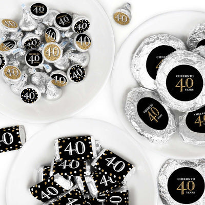 Adult 40th Birthday - Gold - Mini Candy Bar Wrappers, Round Candy Stickers and Circle Stickers - Birthday Party Candy Favor Sticker Kit - 304 Pieces