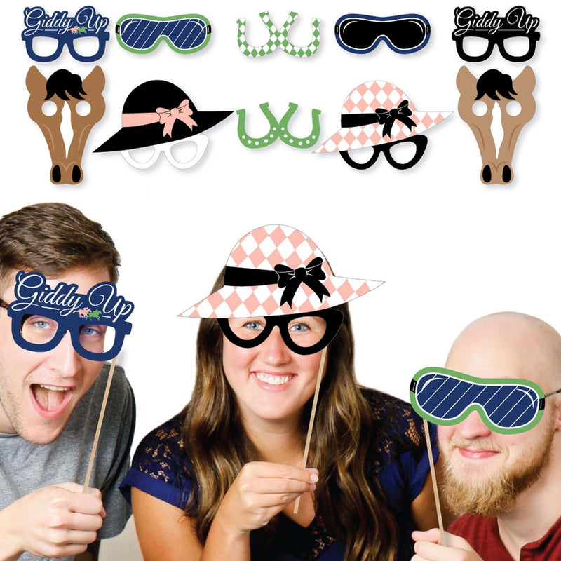 Kentucky Horse Derby Glasses, Masks & Headpieces - Paper Card Stock Horse Race Party Photo Booth Props Kit - 10 Count