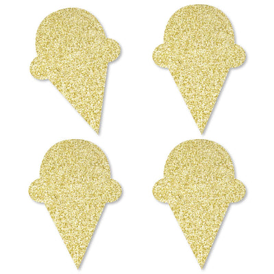 Gold Glitter Ice Cream Cone - No-Mess Real Gold Glitter Cut-Outs - Sprinkles Party Confetti - Set of 24