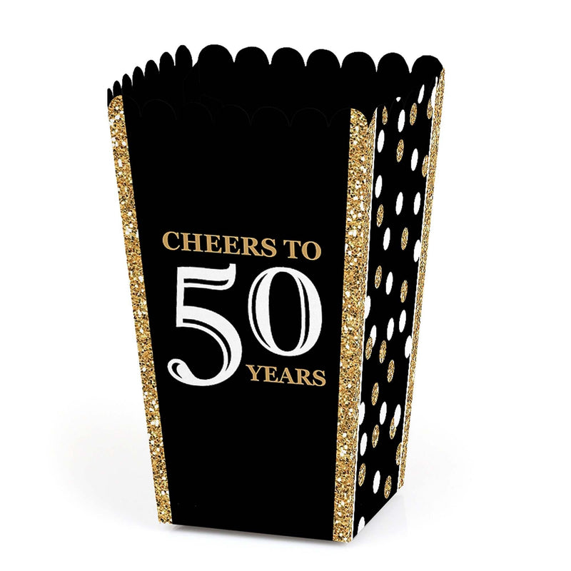 Adult 50th Birthday - Gold - Birthday Party Favor Popcorn Treat Boxes - Set of 12