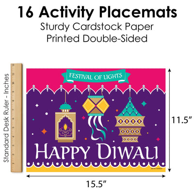 Happy Diwali - Paper Festival of Lights Party Coloring Sheets - Activity Placemats - Set of 16