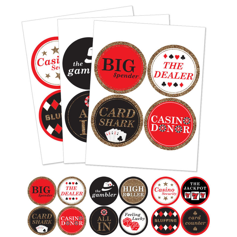 Las Vegas - Casino Party Funny Name Tags - Party Badges Sticker Set of 12